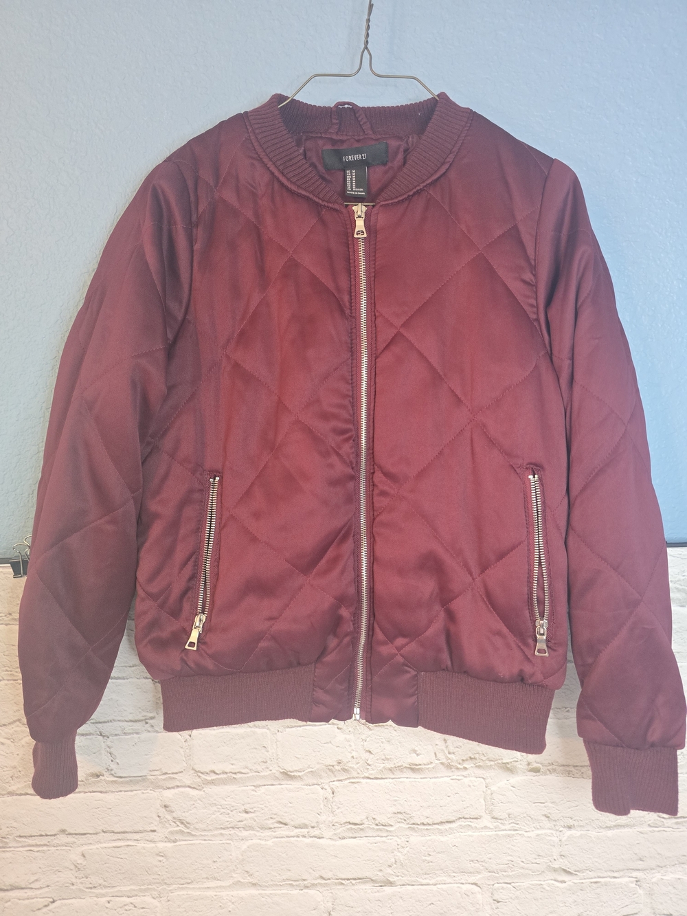 Forever 21 Girls Burgundy Quilted Puffer Jacket